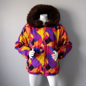 ⭐HP⭐ Vtg Reversible Pucci Print Nutria Fur Fox Hood Bomber S M L